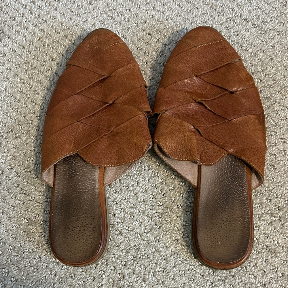 Seychelles Brown Woven Leather Mule Slides